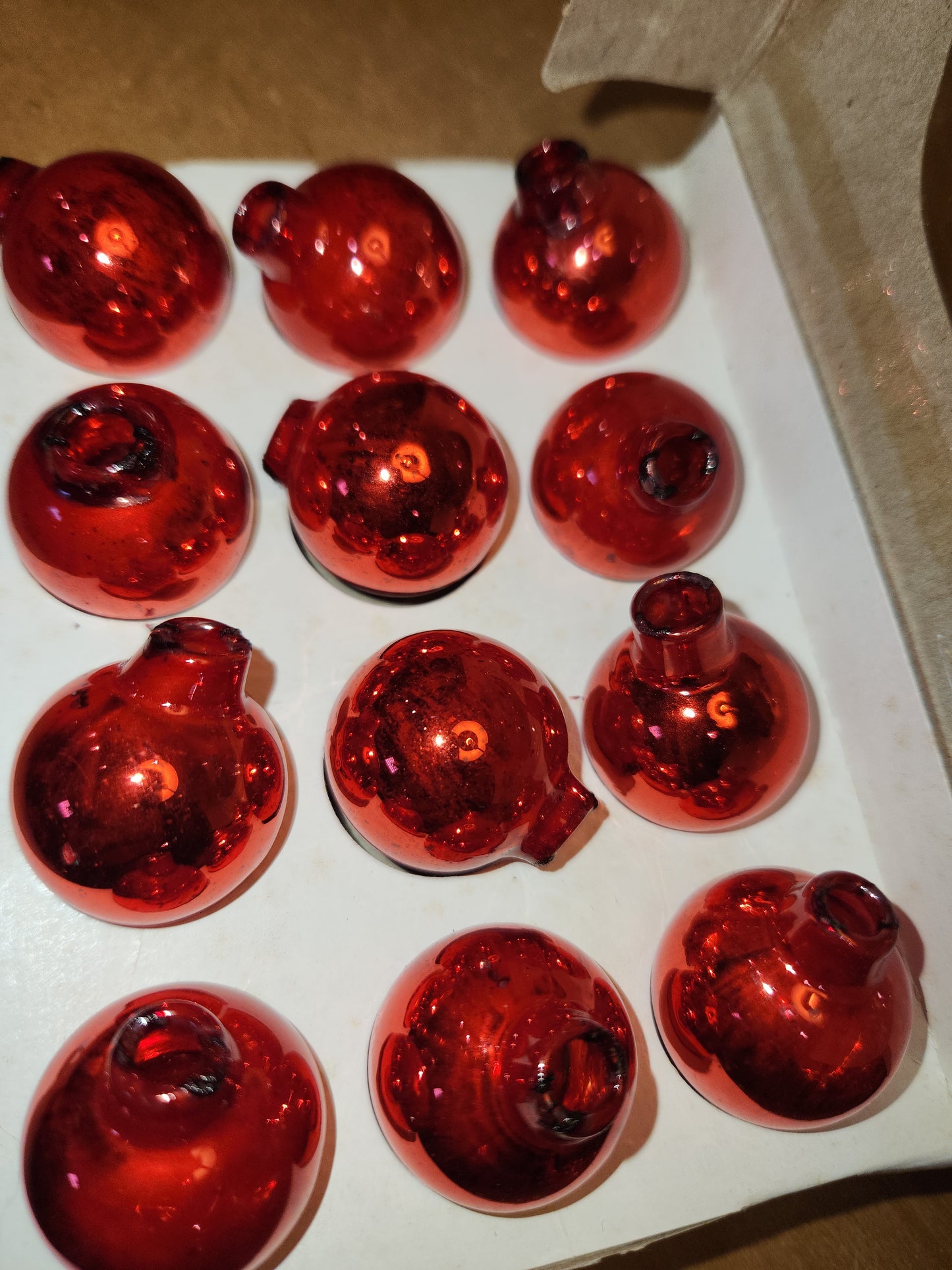 Box of Shiny Brite red ornaments .98" 1" 25mm box of 12 Box As Is No Hangers BO05