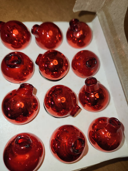 Box of Shiny Brite red ornaments .98" 1" 25mm box of 12 Box As Is No Hangers BO05