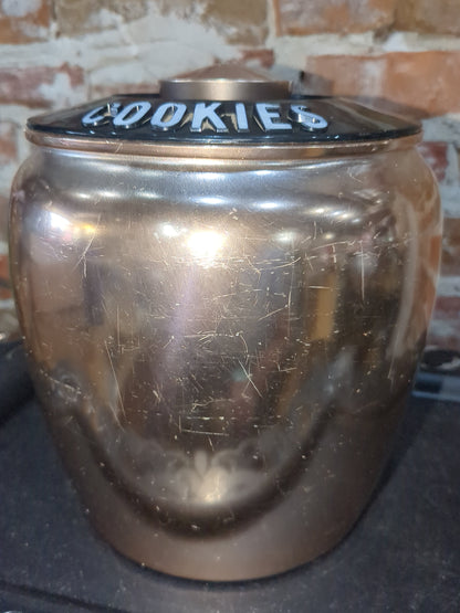 Vintage Kromex pink rose gold aluminum cookie 10 with black lid al6691
