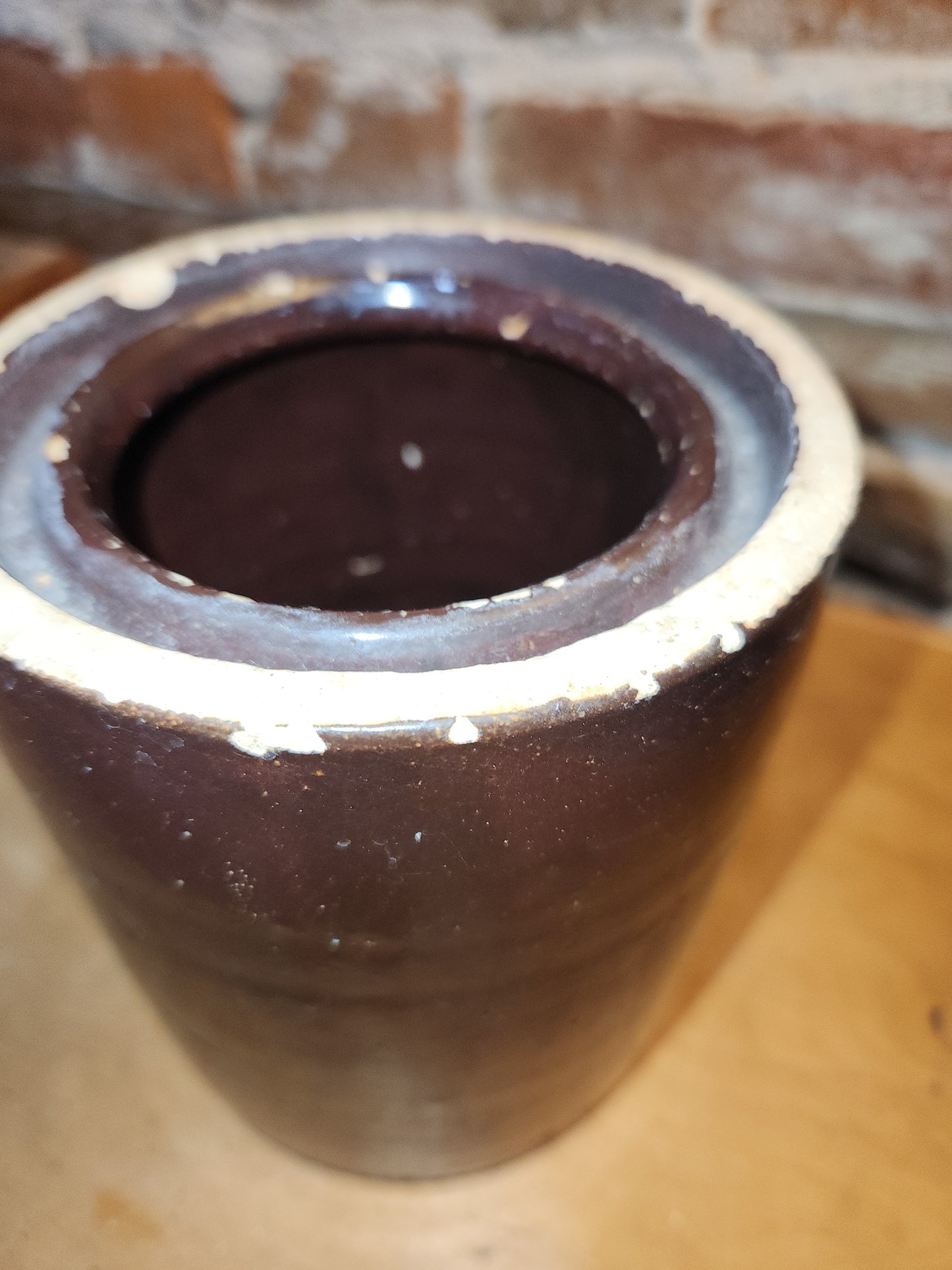 Antique Brown Glazed Stoneware Crock Jar cr5