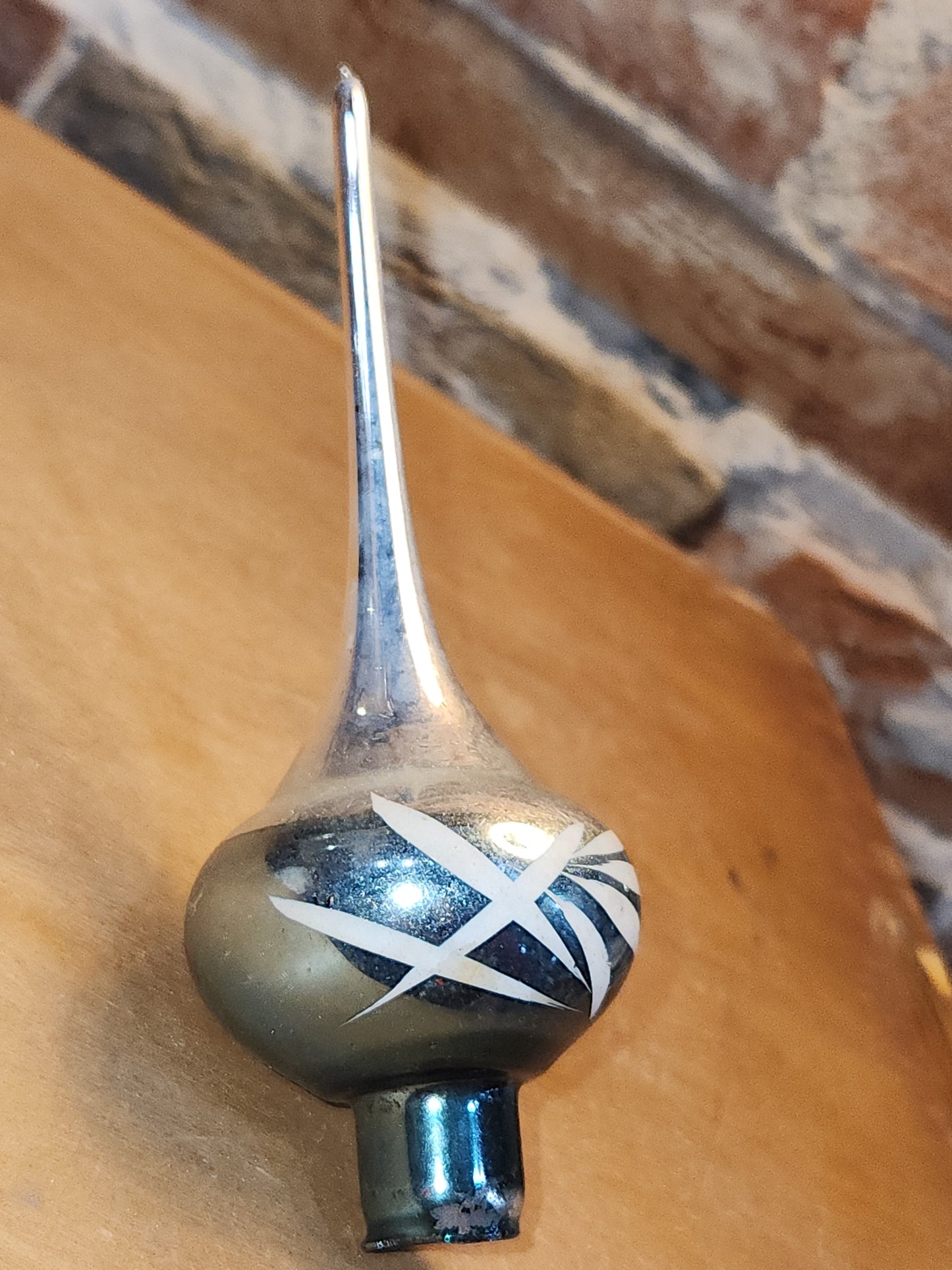 Vintage Mercury Glass Tree Topper Teal and Silver NO BOX tt08