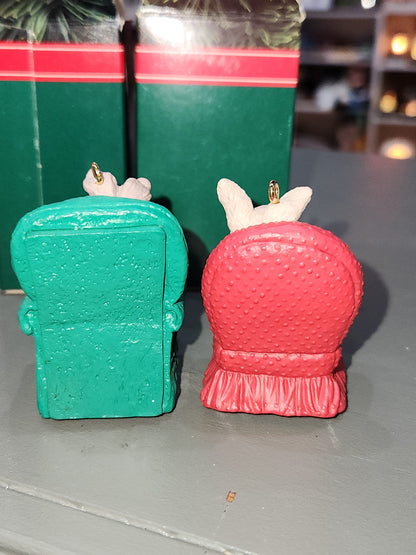 Vintage Hallmark Keepsake Ornament Mom & Dad Rabbit Ornaments 1992 Set of 2