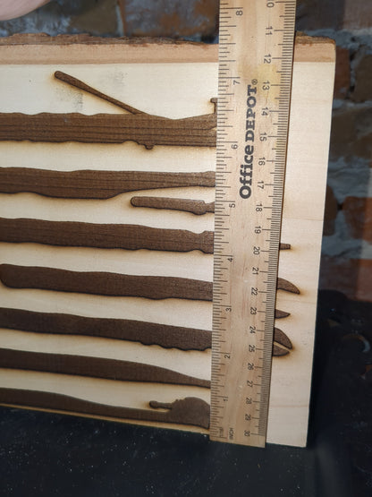 Live edge slab balsa wood mechanics flag laser engraved ew55