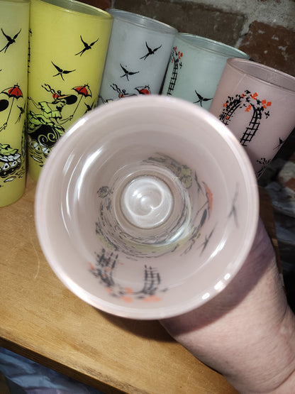 Vintage Libbey Southern Belle Pastel Frosted highball glasses. Set of 6.