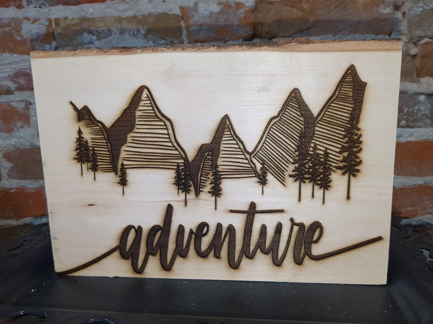Live edge slab balsa wood Adventure laser engraved ew54