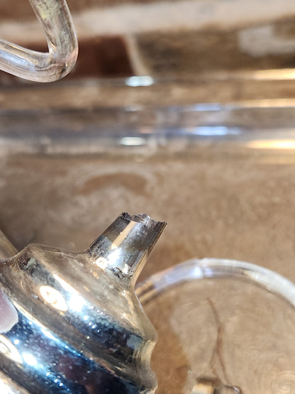 Vintage Glass Wine Keg or Satellite Flat-Bottom Ornament Blue, Yellow, Pink Likely Shiny Brite Made In USofA AS IS O3