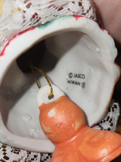 Vintage Jasco L'll Chimers Critter Ornament Bells With Lace Trim Bear Baking, Grandma Bear, Goose porcelain