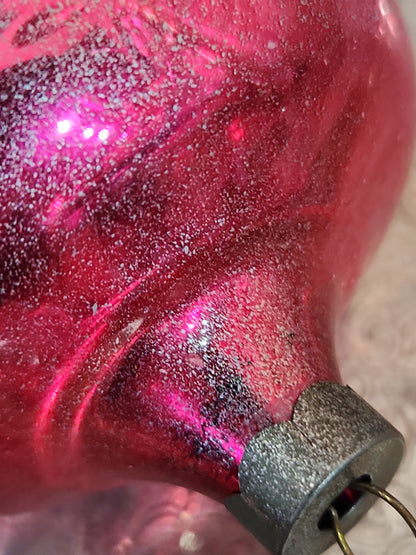 Vintage Shiny Brite Parachute Glass Ornament Hot Pink Made in USofA AS IS O1