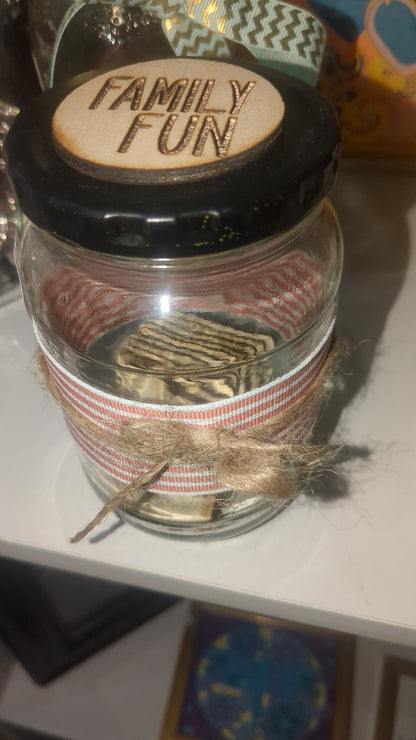 Family fun jar red stripped ribbon