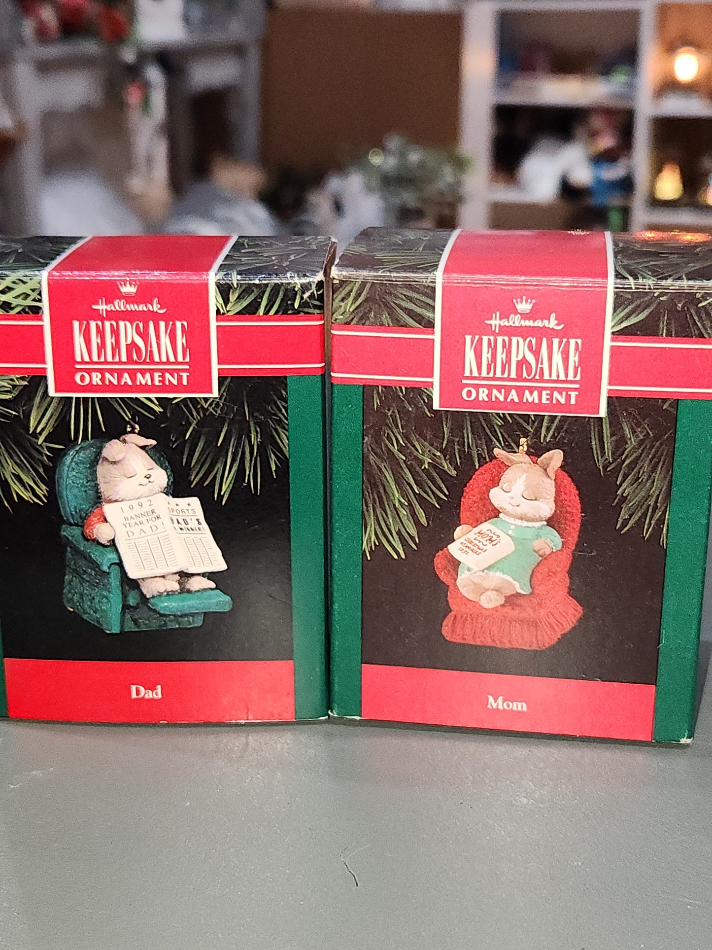 Vintage Hallmark Keepsake Ornament Mom & Dad Rabbit Ornaments 1992 Set of 2