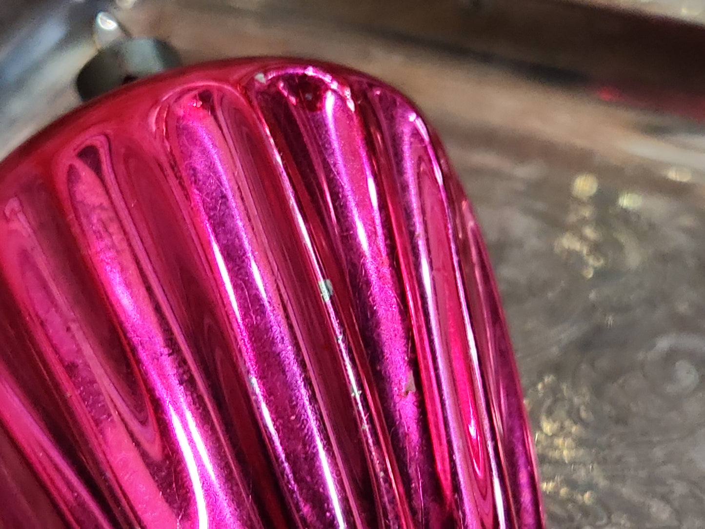 Vintage Shiny Brite Parachute Glass Ornament Hot Pink Made in USofA AS IS O1