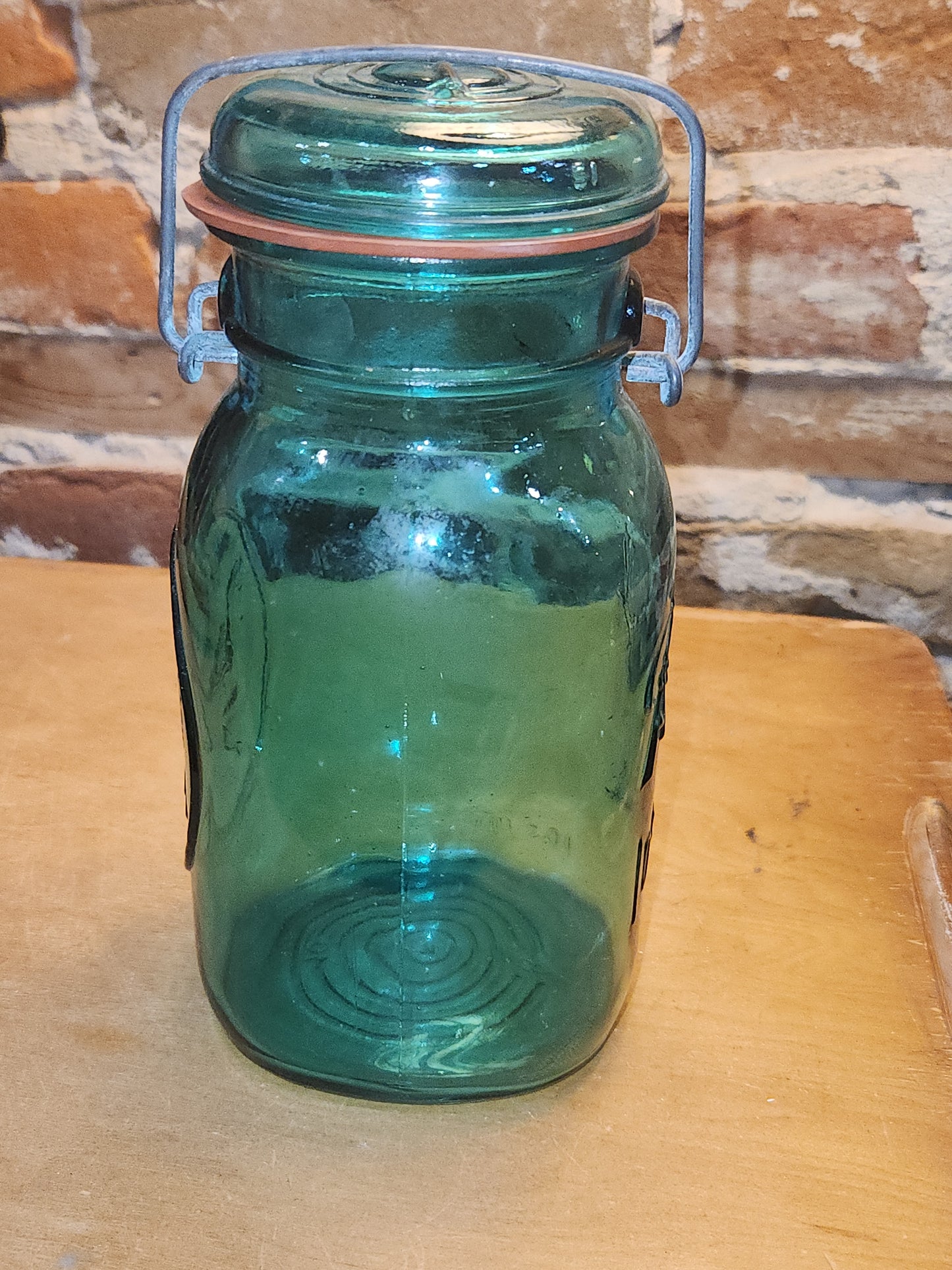 Vintage Ball Ideal Green Blue Teal Jar Bicentennial Eagle Wire Seal jar2