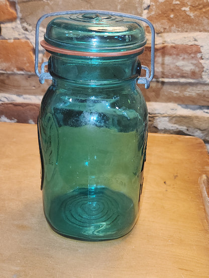 Vintage Ball Ideal Green Blue Teal Jar Bicentennial Eagle Wire Seal jar2