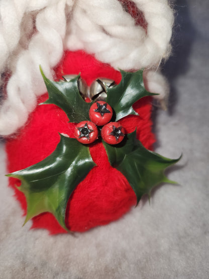 Vintage Red Santa Boot Planter Cover Holly & Bells White Trim ch111