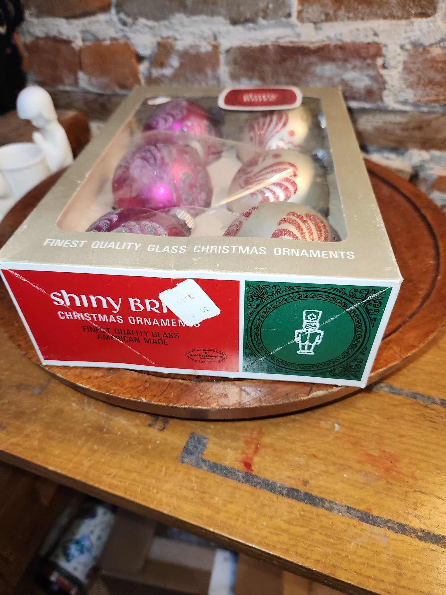 Vintage Shiny Brite Glass Ornaments with Mica Glitter In Box dated 1967 AS IS bo83