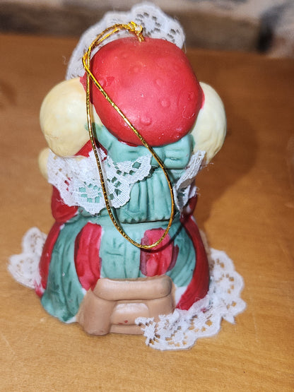 Vintage Jasco L'll Chimers Critter Ornament Bells With Lace Trim Bear Baking, Grandma Bear, Goose porcelain