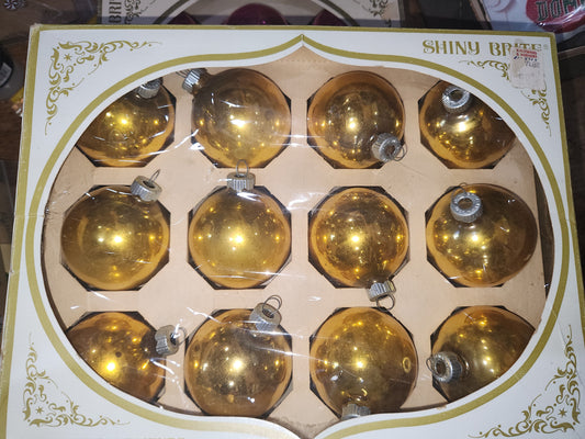 Box of Shiny Brite gold ornament 2 1/4" bo21