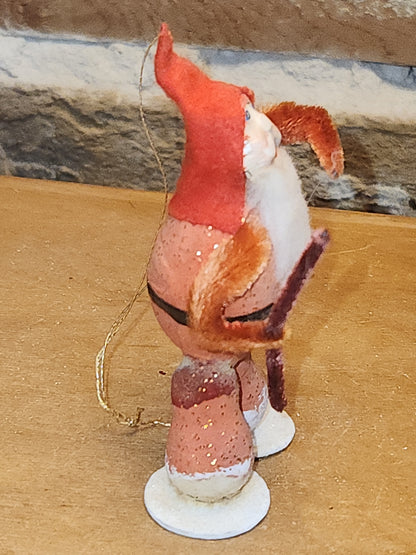 Vintage Putz Style Santa Claus Cardboard Mica Glitter Chenille Pipe Cleaner Figure sc33