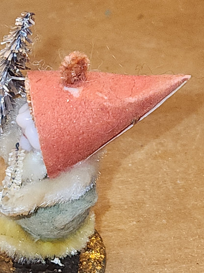 Vintage Spun Cotton Dwarf or Elf with Chinelle Bottle Brush Tree Pinecone and Mushroom Japan elf11