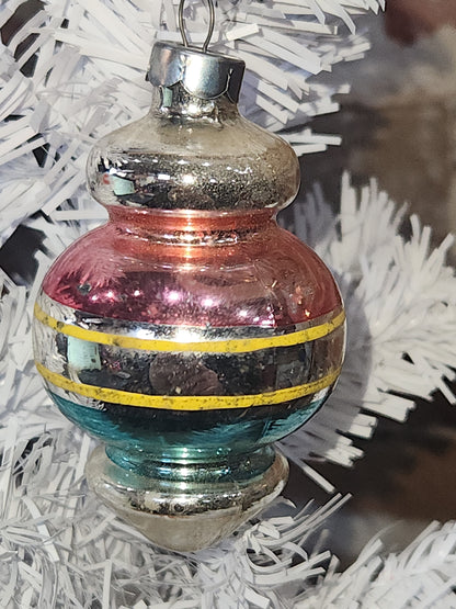 Vintage Premier Glass Christmas Ornament Lantern Silver Pink Teal Yellow vo24