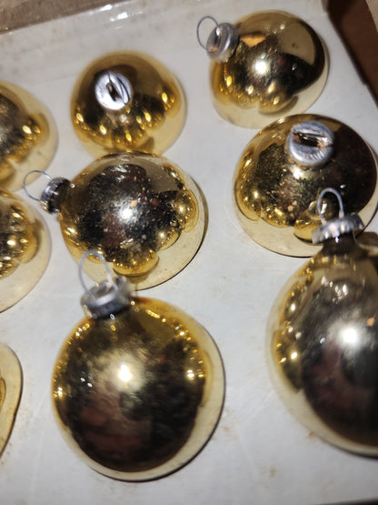 Box of Shiny Brite gold ornaments .98" 1" 25mm box of 12 bO03 box as is