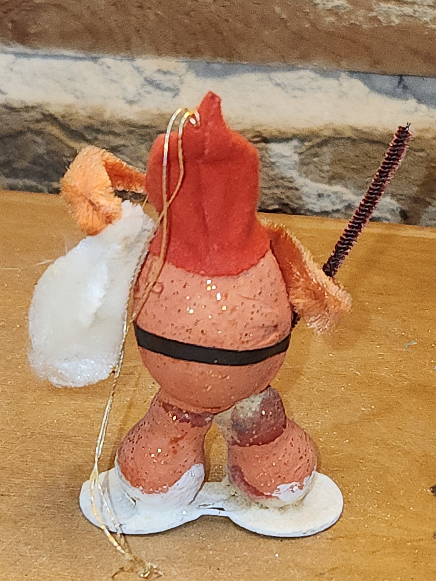 Vintage Putz Style Santa Claus Cardboard Mica Glitter Chenille Pipe Cleaner Figure sc33