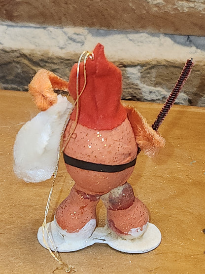 Vintage Putz Style Santa Claus Cardboard Mica Glitter Chenille Pipe Cleaner Figure sc33