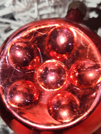 Vintage Red Indent Glass Christmas Ornament Made in USofA vo13