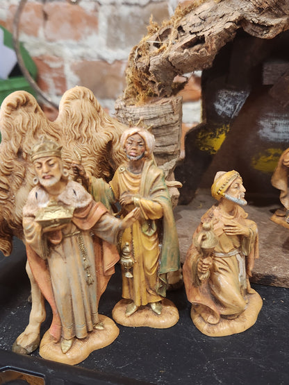 Vintage Fontanini Depose 1983 made in Italy Jesus Mary Joseph, 3 wise men, camel, goat, sheep, Angel stable