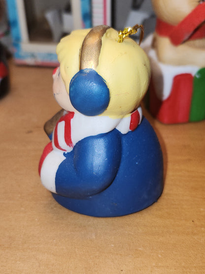 Vintage 3 Giftco Holly Bells and 1 BOA Ring-a-Lings Porcelain Bell Ornaments Set of 4