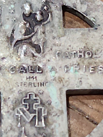 Vintage Sterling Silver Catholic 4 Way Cross Mary Jesus Medal Pendant cm71