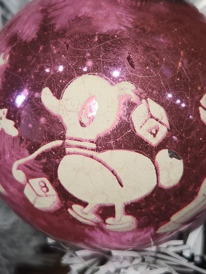 Vintage Shiny Brite Pink Christmas Ornament Stenciled Toy Bear Duck Toy Horse Clown Sailboat GLOWS vo26