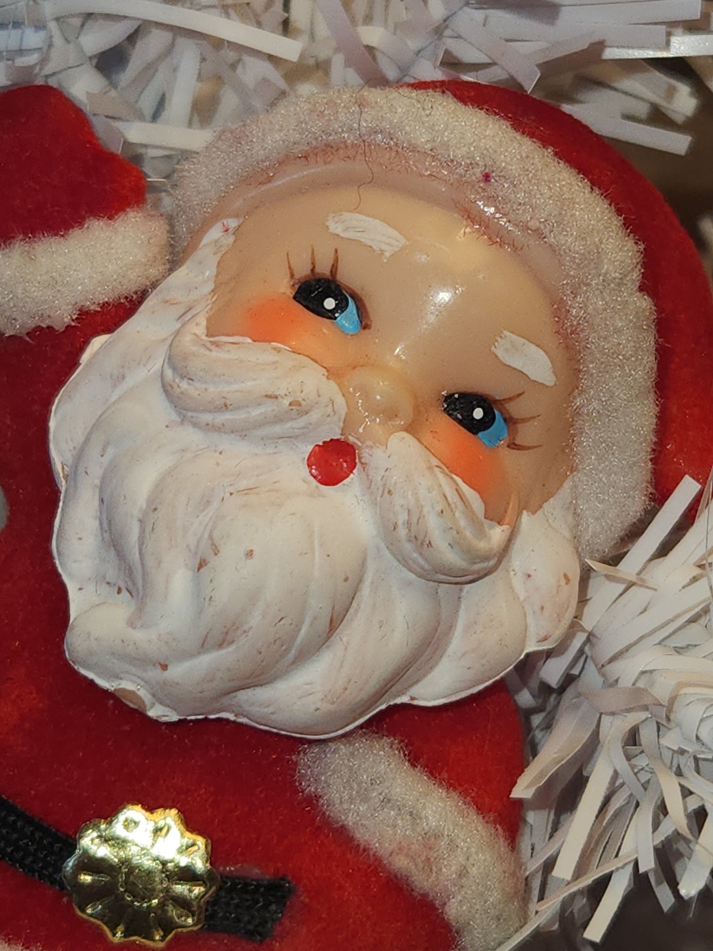 Vintage Waving Dancing Red Flocked Santa Claus Pic CHEEKS GLOW