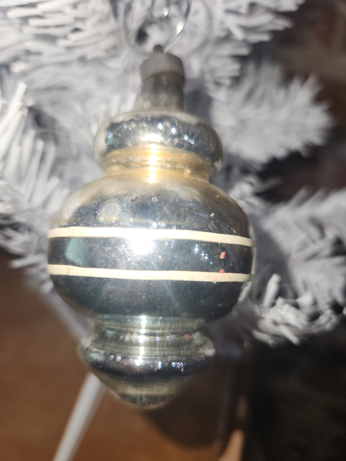 Vintage Premier Glass Christmas Ornament Lantern Silver Gold White vo8