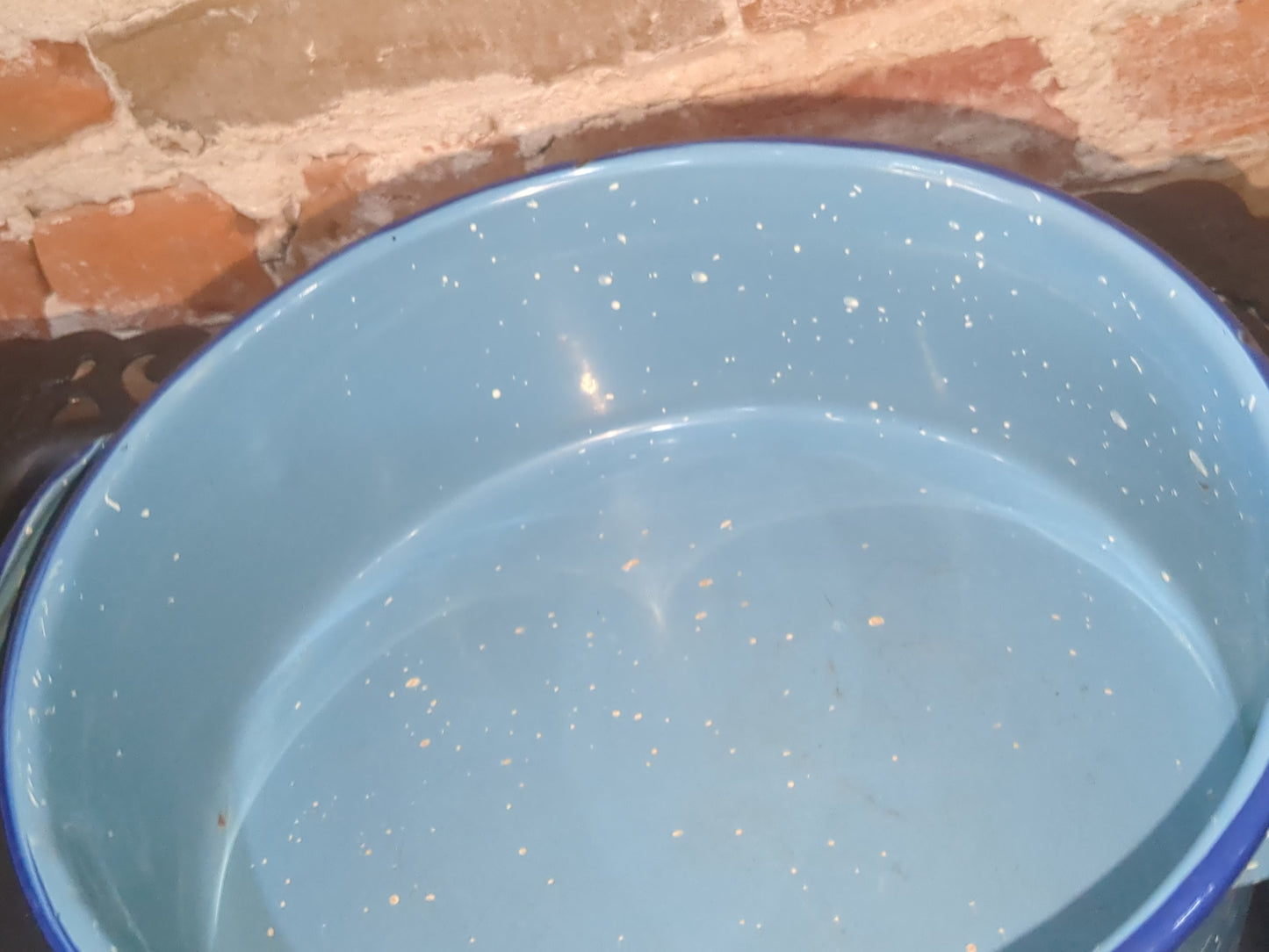 Vintage Enamelware Blue Speckled Pot Saucepan Roaster Base Farmhouse Graniteware ena65