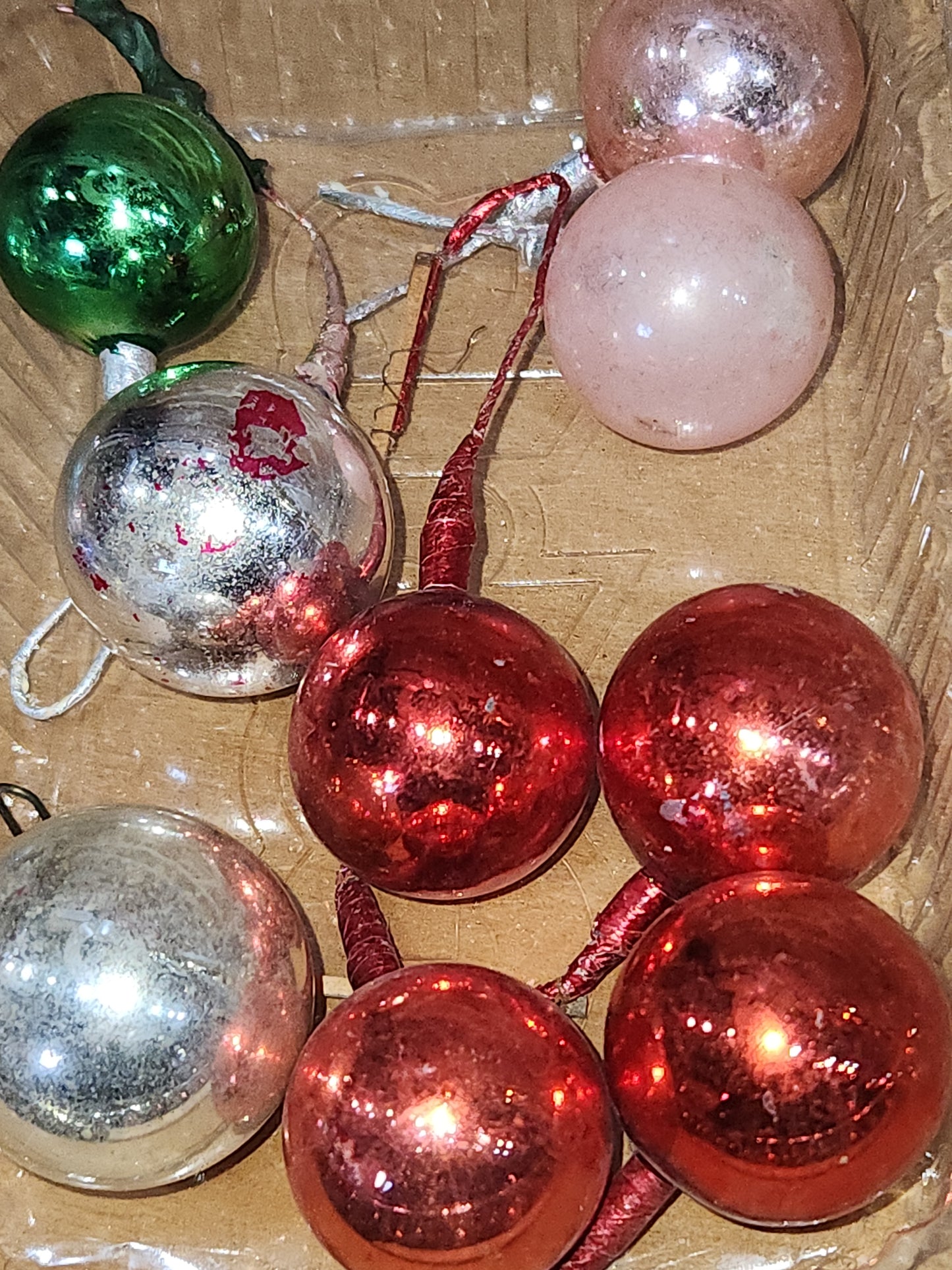 Vintage Mercury Glass Ball Ornament on Picks or Stems Assorted Colors and Sizes 1" to 1 1/2" Set of 19 mg6