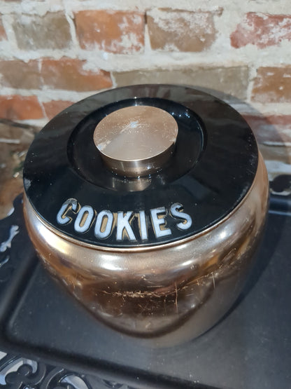 Vintage Kromex pink rose gold aluminum cookie 10 with black lid al6691