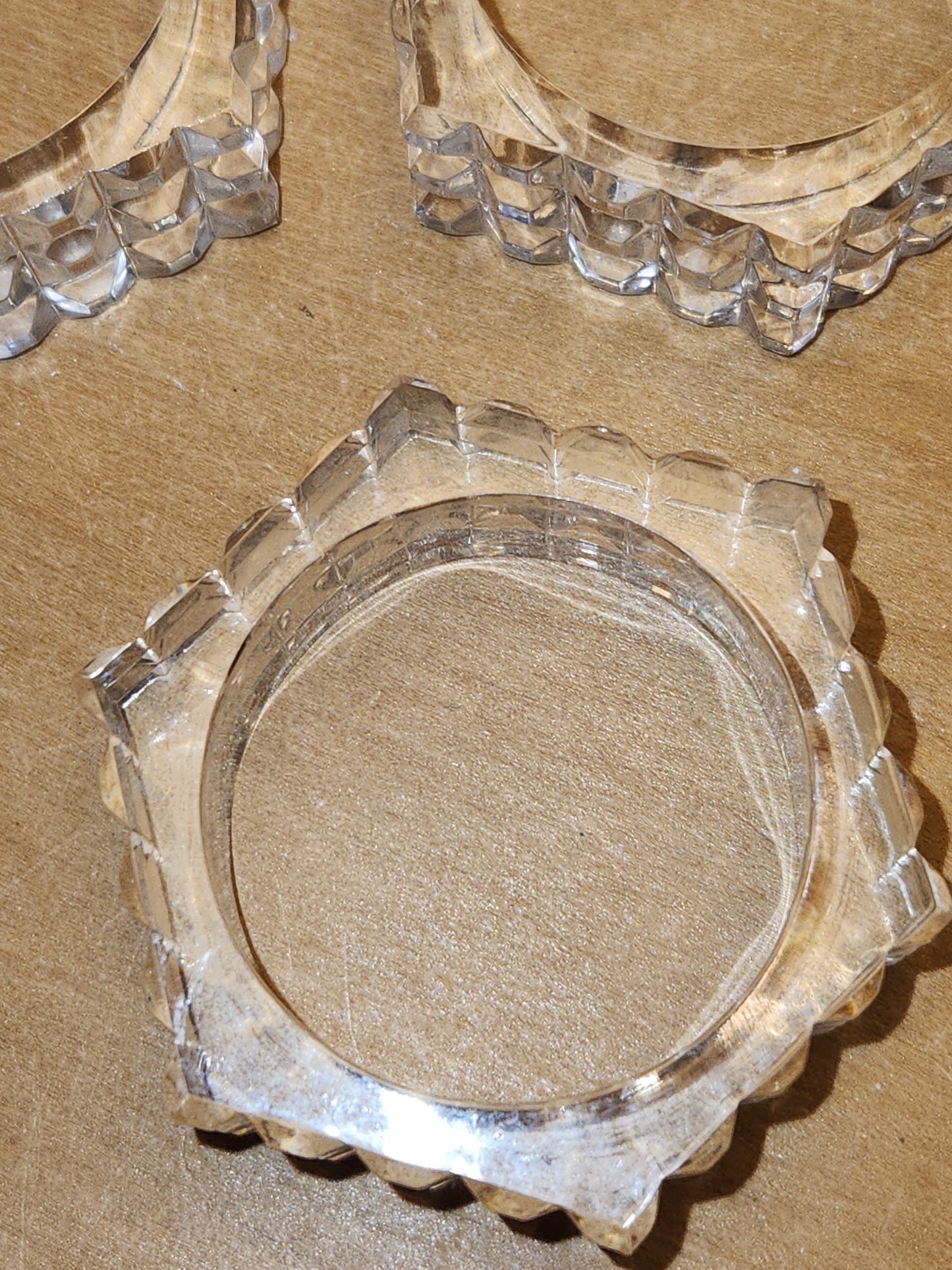 Vintage Crystal Pressed Glass Napkin Holder Rings Diamond Point Design Set of 6 1970s MCM