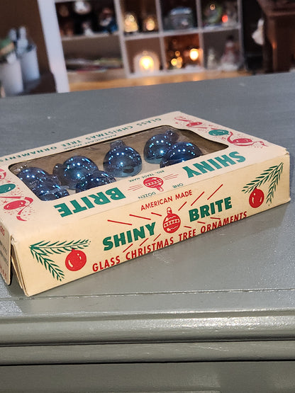 Vintage Shiny Brite Turqoise 1" Ornaments for Feather Tree PARTIAL BOX of 7. Unused bo70