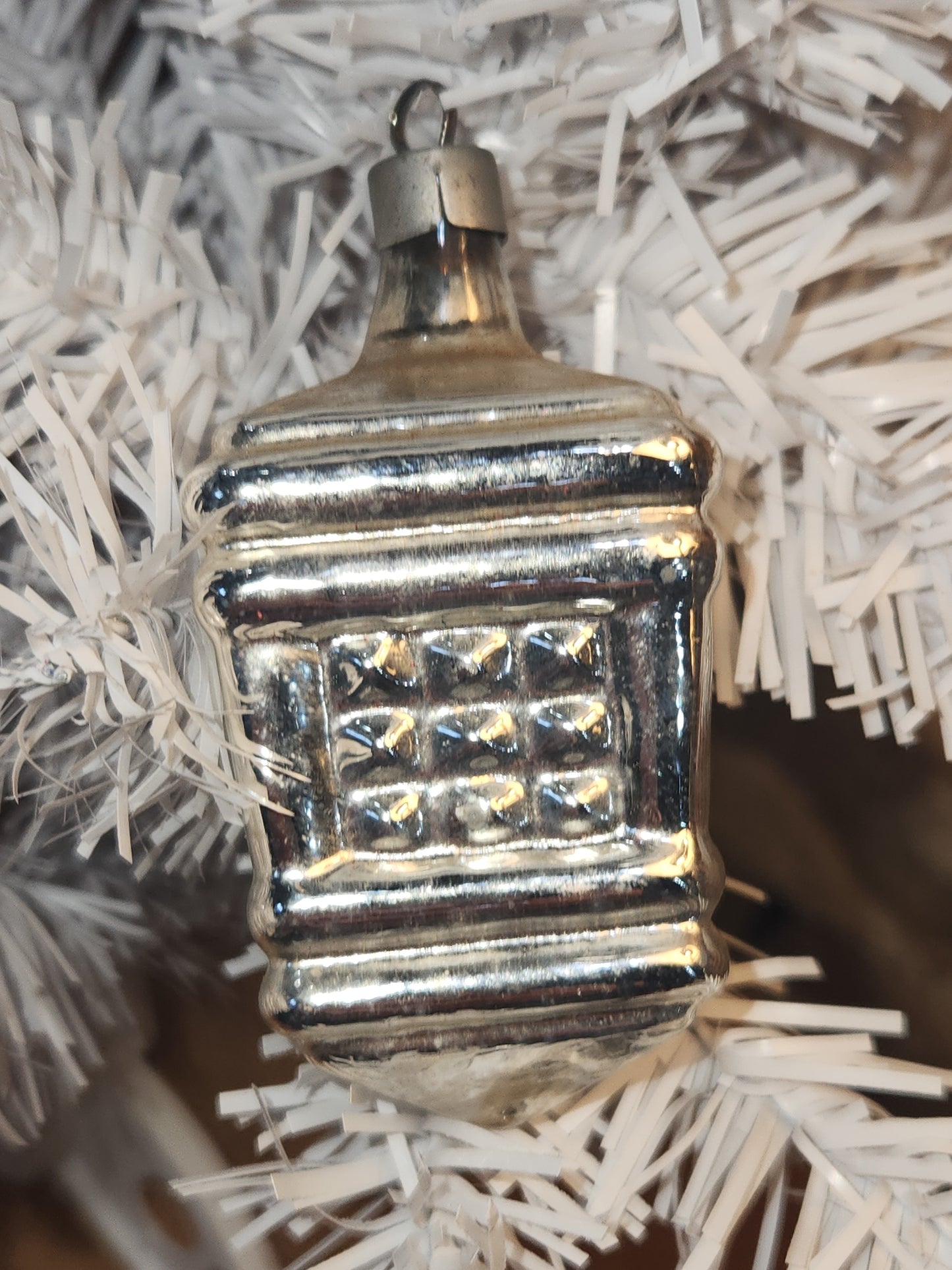 Vintage Mercury Glass Silver Lantern Christmas Ornament vo1