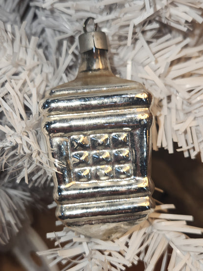 Vintage Mercury Glass Silver Lantern Christmas Ornament vo1