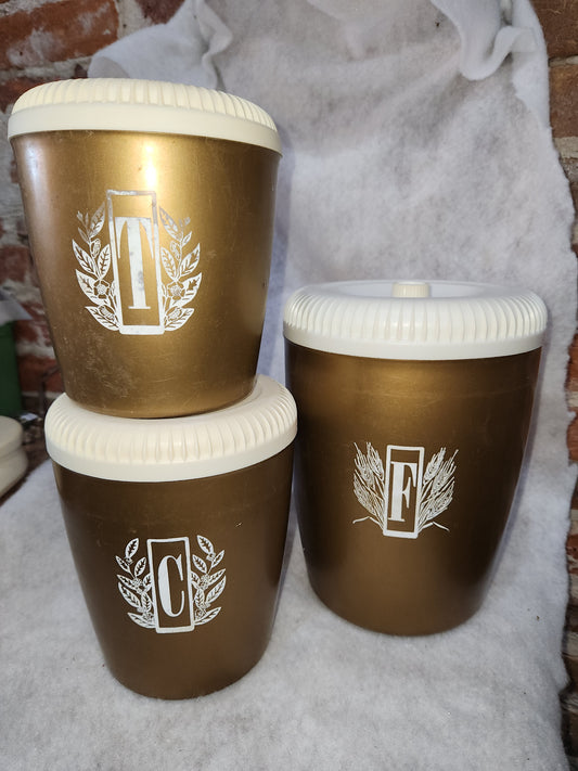 Vintage Kitsch Kitchen Canister Set Flour Coffee Tea ca78