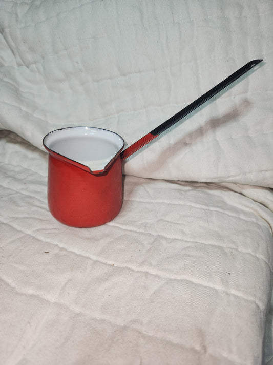 Vintage Red White Black Enamel Milk Butter Warmer en81
