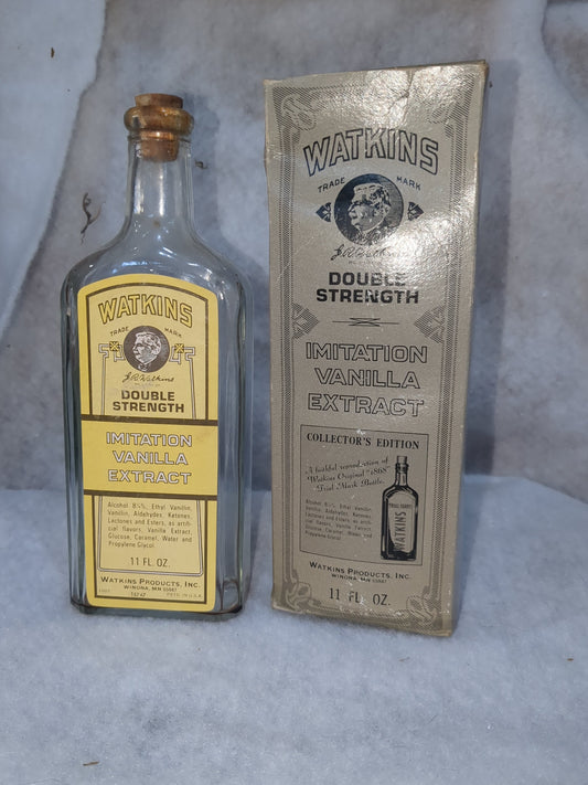 Vintage Watkins Double Strength Vanilla Extract 11 Fl Oz Bottle cork has Box g59