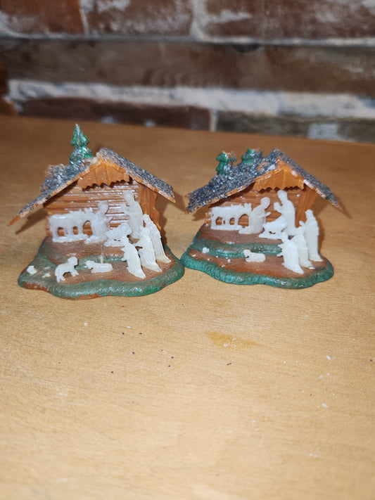 Vintage Set of Two miniature Plastic Celluloid Nativity Ornaments Made in Hong Kong Mica n11
