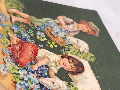 Vintage Embossed Easter Postcard Children Lamb Flower Best Easter Wishes Made in Germany pc12