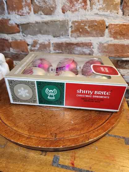 Vintage Shiny Brite Glass Ornaments with Mica Glitter In Box dated 1967 AS IS bo83
