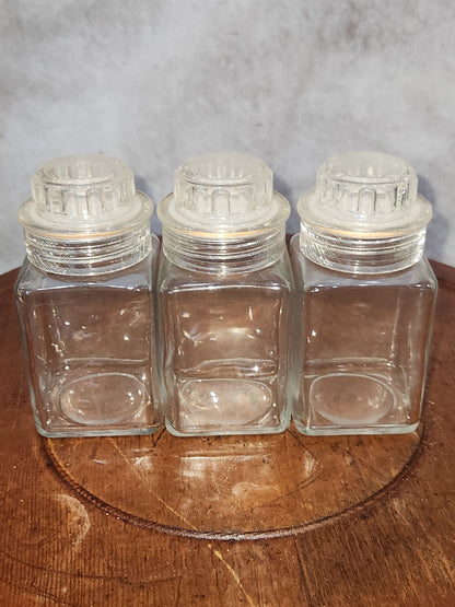 Vintage Squibb #2 set of 3 square glass jar with plastic screw on. cap nylon sp88