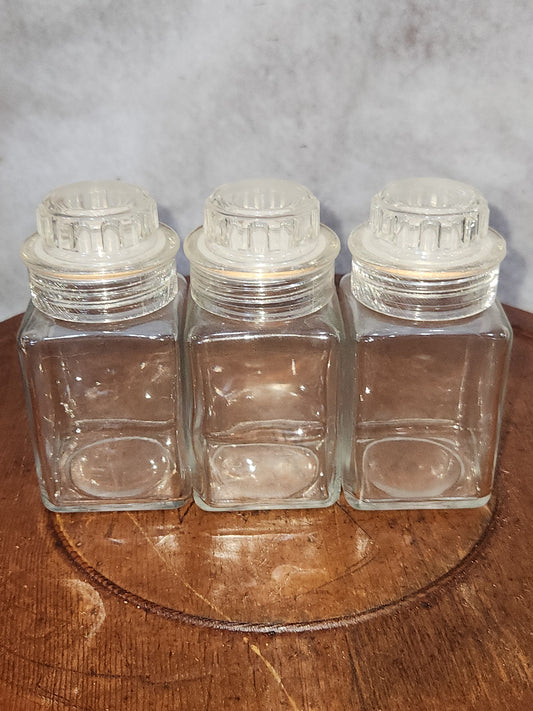 Vintage Squibb #2 set of 3 square glass jar with plastic screw on. cap nylon sp88