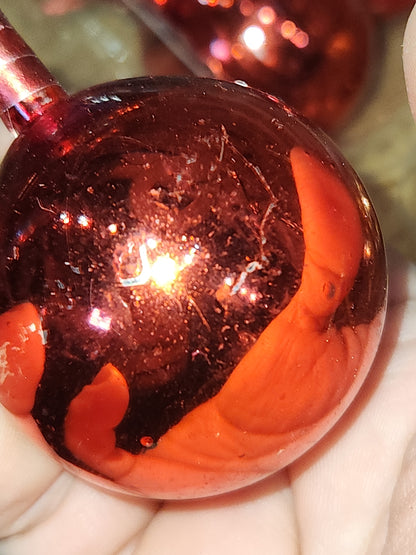 Vintage Mercury Glass Ball Ornament on Picks or Stems Red and Gold Nearly 2" Set of 7 mg5